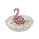 Mono Living Flamingo Jewelry Holder & Ceramic Ring Dish Pink Tropical Decor For Kitchen Sink Or Vanity Cute Engagement Birthday