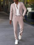 Men's 2PCS Dress Suit Set Notch Lapel Collar Single Breasted Blazer With Flap Pockets And Casual Pants Suitable For Spring And F