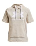 Women's Ua Rival Fleece Short Sleeve Hoodie - Oatmeal Light Heather Md