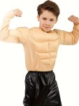 Boys Muscle T-Shirt Funny Padded Chest And Abs Party Wear Long Sleeve Novelty Top For Boys