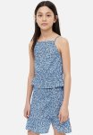 Flounce-trimmed Skirt - Blue floral