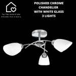 Polished Chrome Chandelier With White Glass - 3 Lights