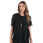 Asymetrical Double Layered Silk Top - Black S m