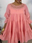 Plus Size Solid Hollow Out Dress Elegant Ruffle Hem Dress For Spring & Summer Women's Plus Size Clothing Wedding Graduation Enga