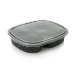 Meal Container Black Oval 2 Compartment - Pack Of 10