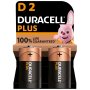 Duracell Plus D Alkaline Batteries 2 Pack New with Extra Life