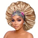 Large Satin Bonnet For Women Curly Hair Sleeping Silk Night Sleep Cap Head Cover Hat With Floral Wide Band