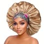 Large Satin Bonnet For Women Curly Hair Sleeping Silk Night Sleep Cap Head Cover Hat With Floral Wide Band