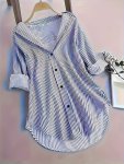 Stripe Print Button Front Blouse Casual Long Sleeve Blouse For Spring & Fall Women's Clothing