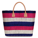 Navy Cerise And White Straw Handbag