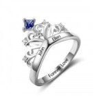 N782 - 925 Sterling Silver Personalized Couples Names & Birthstones Crown Ring - Size 6