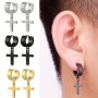 3pairs Punk Style Cross Pendant Hoop Earrings For Men