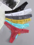 6 Pack Women's Lace Low Waist Thong Panty