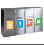 Full Recycling Bin Four Division – Stainless Steel – Bin Liners – Decals – 170 X 45 X 100CM – REC628