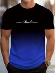 Alphabet Print Gradient Crew Neck Short Sleeve T-Shirt For Men Casual Summer T-Shirt For Daily Wear And Vacation Resorts