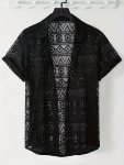 Men's Hollow Solid Trendy Short Sleeve Button Up Shirt Summer Men's Beach Party Wear
