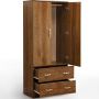 2 Door Wood Closet Wardrobe Storage Cabinet Drawer Clothes Cupboard