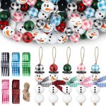 Fairysandy 210 Pcs Christmas Wood Beads Snowman Beads Crafts Kits Buffalo Plaid Snowman Bead Ornament Kit Multi Colored Beads Ro