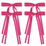 Ayesha Hot Pink Hair Bows Clips Pink Coquette Bow Hair Ribbon Bowknot With Long Tail Hot Pink Bows Barrettes Hair Accessories Fo