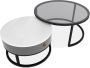 2 Round Nesting Glass & Marble Coffee Table With Storage Drawer
