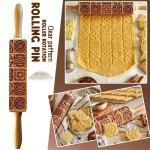 1PC Wooden Embossing Rolling Pin Vintage Square Flower Pattern Dough Roller For Pizza Pie Cookie Dumplings Noodles And More Kitc