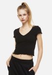 V-neck Cropped Top - Black