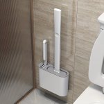 1SET 2 Toilet Brushes And 1 Toilet Seat Wall Mounted Toilet Brush Silicone Soft Toilet Brush Head Long Handle Toilet Brush Multi