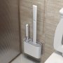 1set 2 Toilet Brushes And 1 Toilet Seat Wall Mounted Toilet Brush Silicone Soft Toilet Brush Head Long Handle Toilet Brush Multi-functional Household Brush