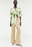 Tie-detail Blouse - White & Palm Leave