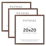 Puthiac 20X20 Solid Oak Wood Picture Frame Fits 16X16 With Mat Or 20X20 Without Mat Wall Display Only Plexi Front 3 Pack Walnut