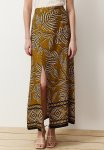 Slit Patterned Maxi Woven Skirt - Light Khaki