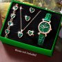 Ladies Watch 1PC Ladies Watch Fashion Casual Peach Heart Dial Quartz Watch And 5PCS Peach Heart Shaped Jewelry Set Watch For Women