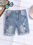 Boys Casual Washed Ripped Denim Shorts Stylish Distressed Jean Shorts For Summer Outdoor