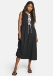 Contrast Tie Front Woven Midi Dress - Black