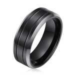 Men's Double Groove Polished Black Tungsten Ring OY-R-023 - 10.5