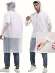 Unisex Solid Hooded Long Sleeve Knee Long And Button Up Semi-sheer Eva Raincoat Jacket Versatile For Hiking And Outdoors Activit