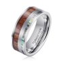 Men's Koa Wood Stripe Silver Tungsten Ring R-236 - 15