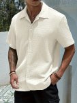 Men's Casual Short Sleeve Shirt In Solid Color Relaxed Fit Button-up Fashionable Summer Wear