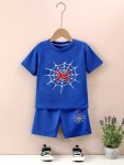 Boys 2-PIECE Casual Outfit Set Cartoon Spider Print Versatile Short Sleeve Tee With Shorts Comfy Summer Clothes