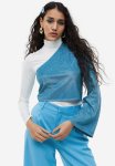 Glittery One-shoulder Top - Blue glittery