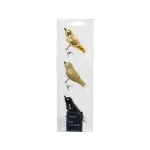 Glass Birds Set Of 3 Gold & Black 3.5CM