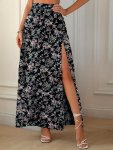 Floral Print High Waist Skirt Casual Split Hem Skirt For Spring & Summer Women's Clothing