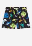 Patterned Swim Shorts - Black & Catch My Wave