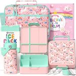 Fimibuke Kids Bento Lunch Box With 4 Compartments Insulated Lunch Bag Stainless Steel Insulated Water Bottle Ice Pack & Utensils
