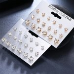 Sparkling 9 Pair Classic Stud Earrings Set For Women Rhinestone Decor Shiny Minimalist Style Stud Earrings Set Perfect For Daily