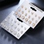 Sparkling 9 Pair Classic Stud Earrings Set For Women Rhinestone Decor Shiny Minimalist Style Stud Earrings Set Perfect For Daily Wear And Festival Celebrations