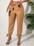 Plus Size Solid Straight Leg Pants Elegant Bow Elastic Drawstring Waist Pants For Spring & Summer Women's Plus Size Clothing