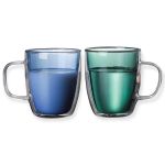 Set Of 2 Double Wall 400ML Colour-coded Borosilicate Mugs