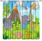 Zhirain Cartoon Dinosaur Curtains For Boys Girls Kids Bedroom Cute Animal Dinosaur Art Curtain With Rod Pocket For Living Room H