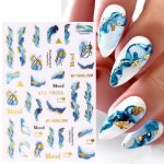 Royal Blue Blooming Smoke Nails Stickers Marble Design Coloring Bloom Manicure Decals Golden Wave Drawing Slider Foil For Nail A
